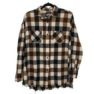 One24 Rags Frayed Hem Buffalo Plaid Button Up Shirt Medium Western Farmcore